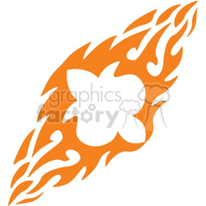 Orange flame design surrounding a flower shape.