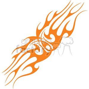An abstract, orange fire flame tattoo design with sharp, intertwining flame shapes.