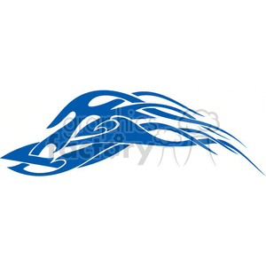 A blue abstract clipart image of a horse's head in motion.