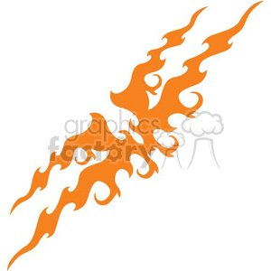 This clipart image features an abstract, orange flame-shaped design with symmetrical patterns. The design has a dynamic and fiery appearance.