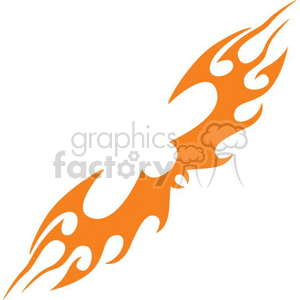 An orange flame tattoo design, with stylized and symmetrical flame patterns pointing in opposite directions.
