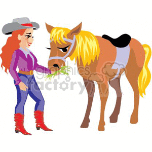 Cowgirl Feeding Horse