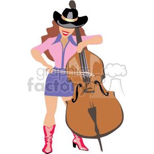 A Cowgirl Wearing Pink Boot and a Blue Skirt Playing a Base