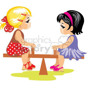 Two Little Girls Playing on a Teeter Totter