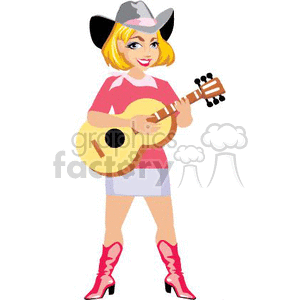 A Cowgirl Wearing Pink Boots and a Pink Shirt Playing a Guitar
