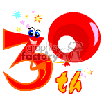 This clipart image features the number 30 with a happy face and balloon elements, celebrating a 30th birthday. There are also colorful stars and the suffix th to indicate the ordinal form 30th. The overall theme is festive and cheerful, representing a milestone birthday celebration.