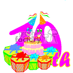   The clipart image depicts a celebration for a 70th birthday. There is a large pink number 70 decorated with a birthday hat and confetti. In the foreground, there