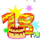 The clipart image contains a colorful representation of a birthday theme. It features the number 18 in bold, stylized numerals with patterns and bright colors. Behind the number is an explosion of star-like shapes and sparkles suggesting a celebratory atmosphere. In the foreground, there is a cartoon-style birthday cake with icing and what appears to be a chocolate drizzle on top. Below the cake, the word TH is seen, completing the phrase 18TH, indicating an 18th birthday celebration.