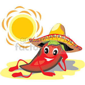 red chille pepper laying in the sun wearing a sombrero