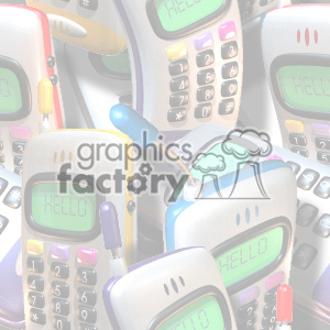 Clipart image of several colorful retro mobile phones displaying the word 'HELLO' on their screens.