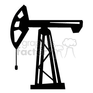 The clipart image depicts a black and white illustration of an oil rig or pump jack situated on a natural landscape, likely meant to represent energy production in the context of geography and economics.
