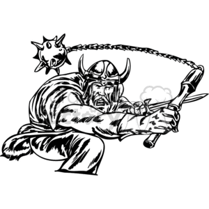 Clipart of a Viking warrior wielding a spiked mace, ready for battle.