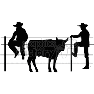 Silhouette of cowboys and bull during a rodeo