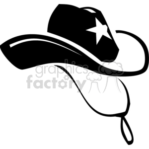 Black and white clipart of a cowboy hat with a star emblem, suitable for vinyl or signage designs.