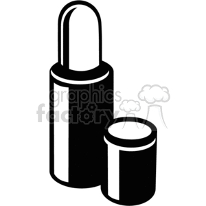 A black and white clipart image of a lipstick with its cap placed beside it.