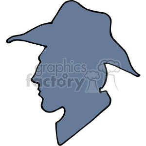 A blue silhouette of a person's head wearing a wide-brimmed hat, resembling a cowboy or western figure.