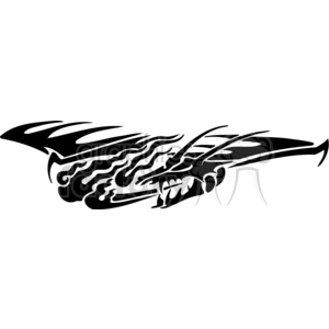 The image appears to be a stylized black-and-white vector illustration of a dragon. It features sharp lines and tribal-like patterns that create an abstract representation of a dragon's profile with its wing extended. The design is particularly suited for vinyl cutting, tattoos, signage, and similar applications that require bold, clear lines and a vinyl-ready format.