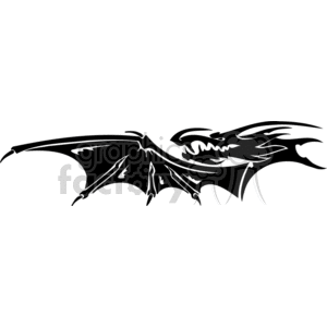 The image depicts a stylized, black and white tribal dragon design that is simplified and bold, making it suitable for use as a vinyl cutout for signage, decals, tattoo art, or similar applications. The dragon is depicted in a side profile with its wings extended, and its design features sharp lines and angles that create a dynamic and aggressive appearance. The tribal style suggests it could be used for a variety of aesthetic purposes and is ready for a vinyl cutter.