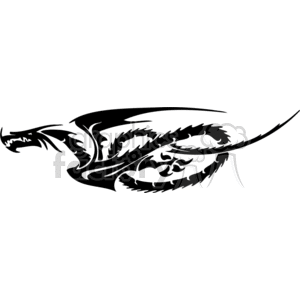 The image appears to be a black and white vector graphic of a stylized dragon. It is designed with bold contrasts suitable for vinyl cutting, tattoos, or signage, maintaining clear boundaries and solid areas that would be useful for such applications.