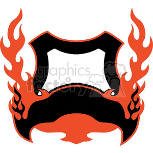A clipart image featuring a stylized black and red flaming helmet or mask with an empty central space.