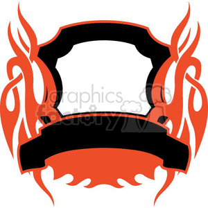 A clipart image featuring a black, vintage-styled banner with flames in the background. The design includes a bold, empty frame in the center for customizable text or logos.