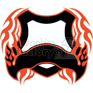 A clipart image featuring black and red flame designs forming a symmetrical, abstract shape with a predominantly empty space in the center, possibly intended for adding text or an emblem.
