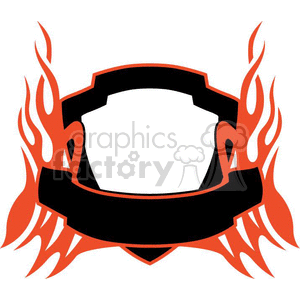 Clipart image of a black shield with red flames on the sides. The shield has a blank space in the center for customization.