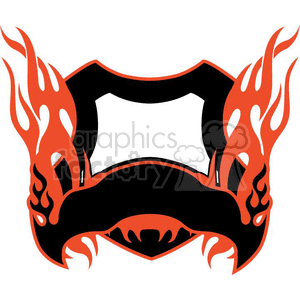 A stylized clipart image of a flaming helmet or mask in red and black colors.