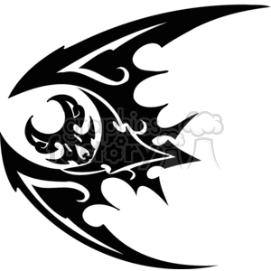 The image is a black-and-white clipart illustration of a stylized bat. The bat has large wings with pointed tips and a small, fierce-looking face with ears that are sharply pointed.