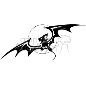 Black and white scary bat flying against full moon