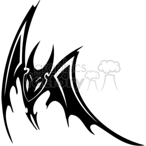 Black and white scary bat, side-angled, outstretched wings