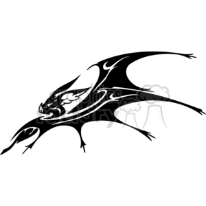 Black and white evil looking bat, side profile, in flight