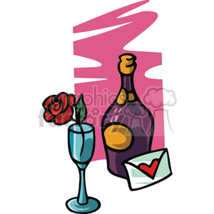   Champagne bottle and glass for Valentine