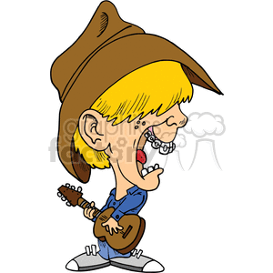 Funny Cartoon Cowboy Kid Playing Guitar