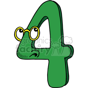 A green number 4 clipart character with a face, wearing yellow glasses and showing an expressive look.
