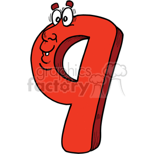 A clipart image of a red number 9 with a happy, cartoonish face, featuring expressive eyes, a nose, and a smiling mouth.