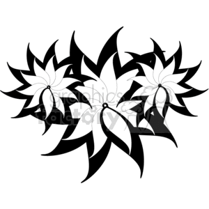 Black and white clipart of stylized spiral flowers with bold, flowing petals, ideal for tattoos or vinyl-ready designs.