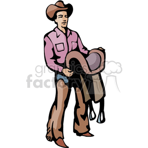 Cowboy Holding a Saddle