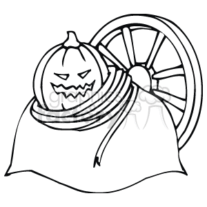 Pumpkin sitting on a bag