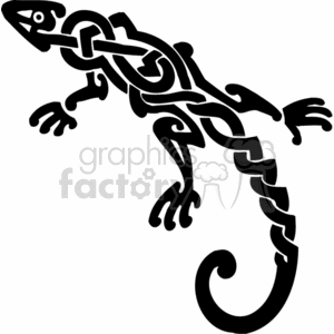 The image depicts a stylized, tribal design of a lizard. It is a black silhouette with interlocking and curved shapes that suggest a tribal art style, suitable for vinyl cutting or graphic use.