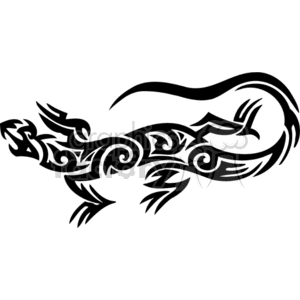 The clipart image depicts a stylized lizard with a tribal, Celtic or twisted design. It is a black vector silhouette suitable for vinyl decals or similar applications, featuring intricate patterns and swirls that are characteristic of tribal or Celtic art.