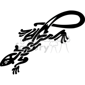 This clipart image features a stylized depiction of a tribal lizard with intricate designs interwoven throughout its body. The lizard has a fluid, elongated shape with legs and a tail that are designed with tribal patterns, ideal for vinyl-ready artwork.
