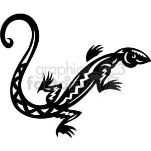 The image depicts a stylized tribal lizard design, suitable for vinyl decal or artwork. The lizard is represented in a silhouette with tribal patterns and motifs, making it a strong graphic element for various purposes.