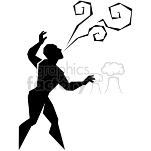A silhouette of a person fire breathing, with stylized flames represented as swirling lines.