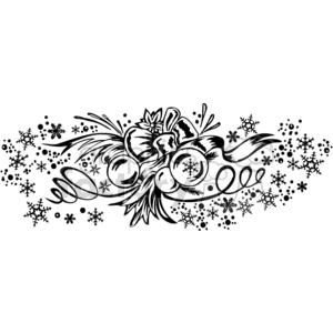 Black and white Christmas-themed clipart featuring decorative baubles, ribbons, and an assortment of snowflakes.