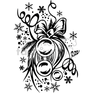 A decorative Christmas-themed clipart featuring snowflakes, ornamental balls, and a ribbon, designed for vinyl art.