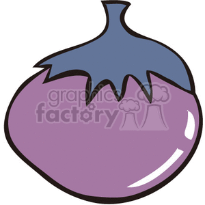 A clipart image of a purple eggplant with a blue calyx.