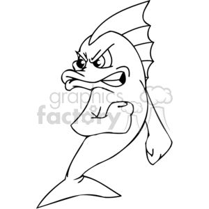 The clipart image depicts a cartoon fish with a humorous and exaggerated angry expression. The fish has a pronounced frown, furrowed brows, and clenched fists, which adds to its comical appearance.