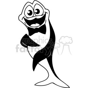 Funny Fish Waiter - Black and White Cartoon