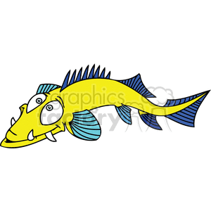 Whacky yellow and blue fish with a pointy tail fin